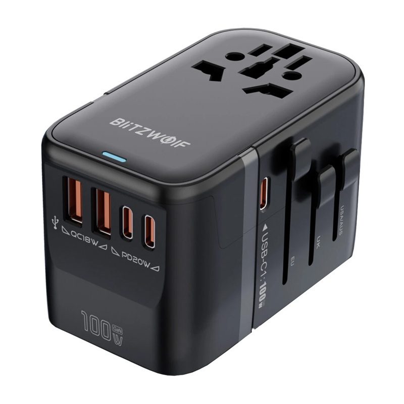 Blitzwolf BW-TA2 5-in-1 Travel Adapter 2xUSB PD + 2xC QC + C GaN 100W