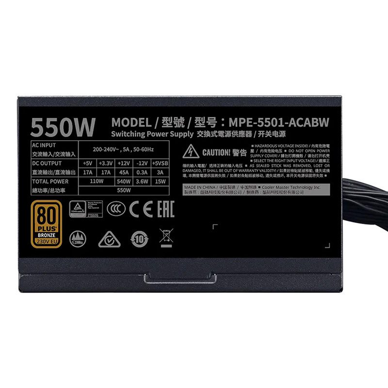 Cooler Master MWE BRONZE V2 230V 550W Power Supply Unit - Image 5