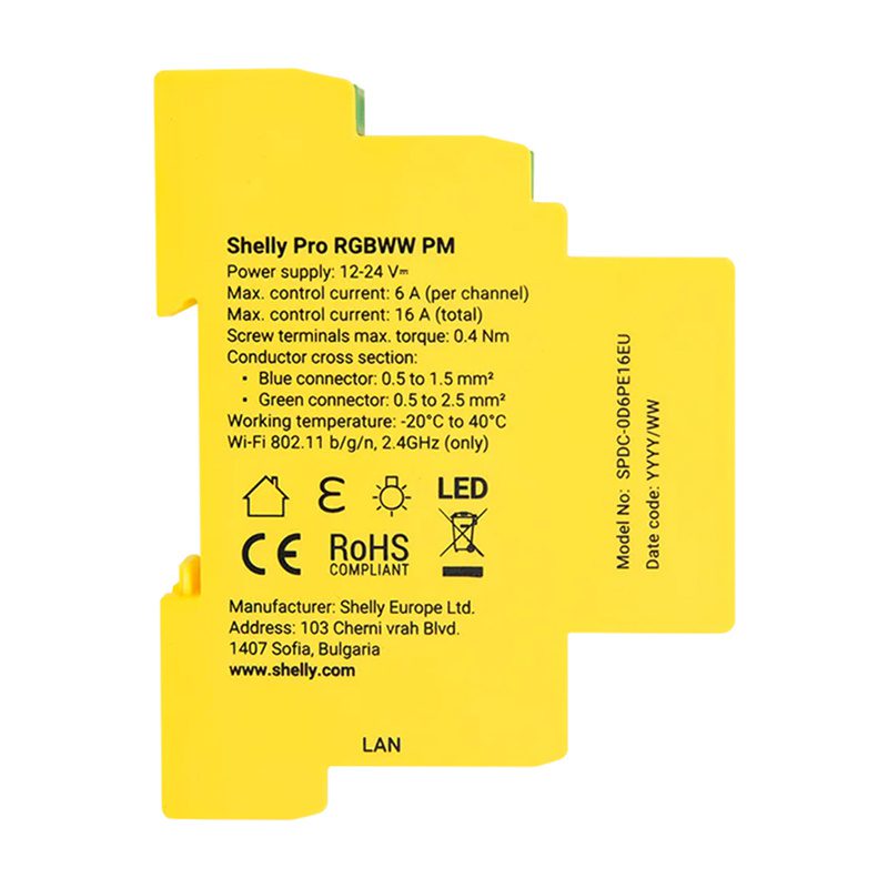Shelly RGBWW Pro WiFi 5-Channel DIN Rail Lighting Controller - Image 3