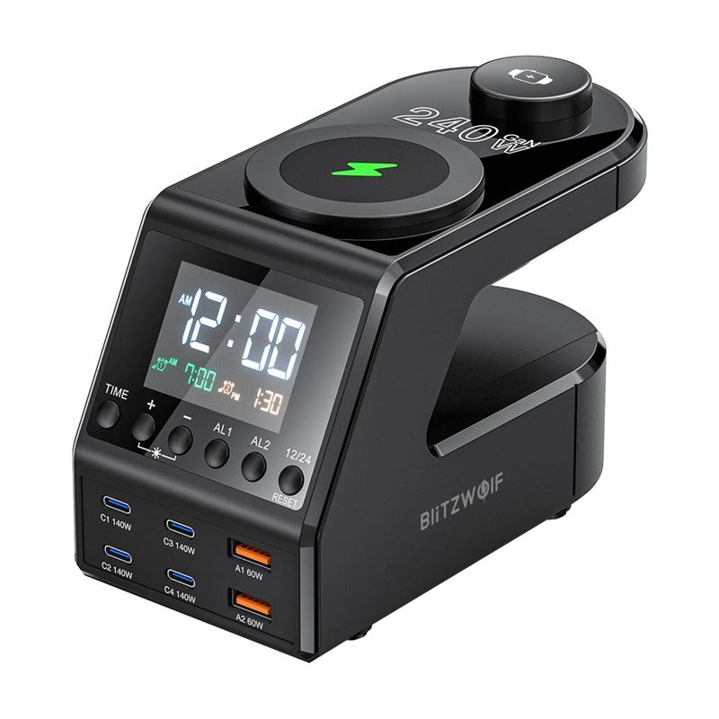 Blitzwolf BW-FW10 alarm clock with charger 2xUSB-A, 4xUSB-C, 240W