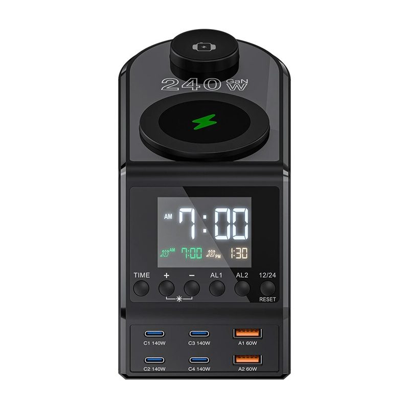 Blitzwolf BW-FW10 alarm clock with charger 2xUSB-A, 4xUSB-C, 240W - Image 2