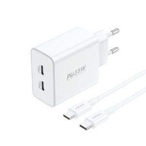 GaN Foneng EU50 charger, 35W 2x USB-C to Type-C to Lightning (white)