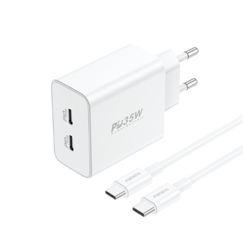 GaN Foneng EU50 charger, 35W 2x USB-C to Type-C to Lightning (white)